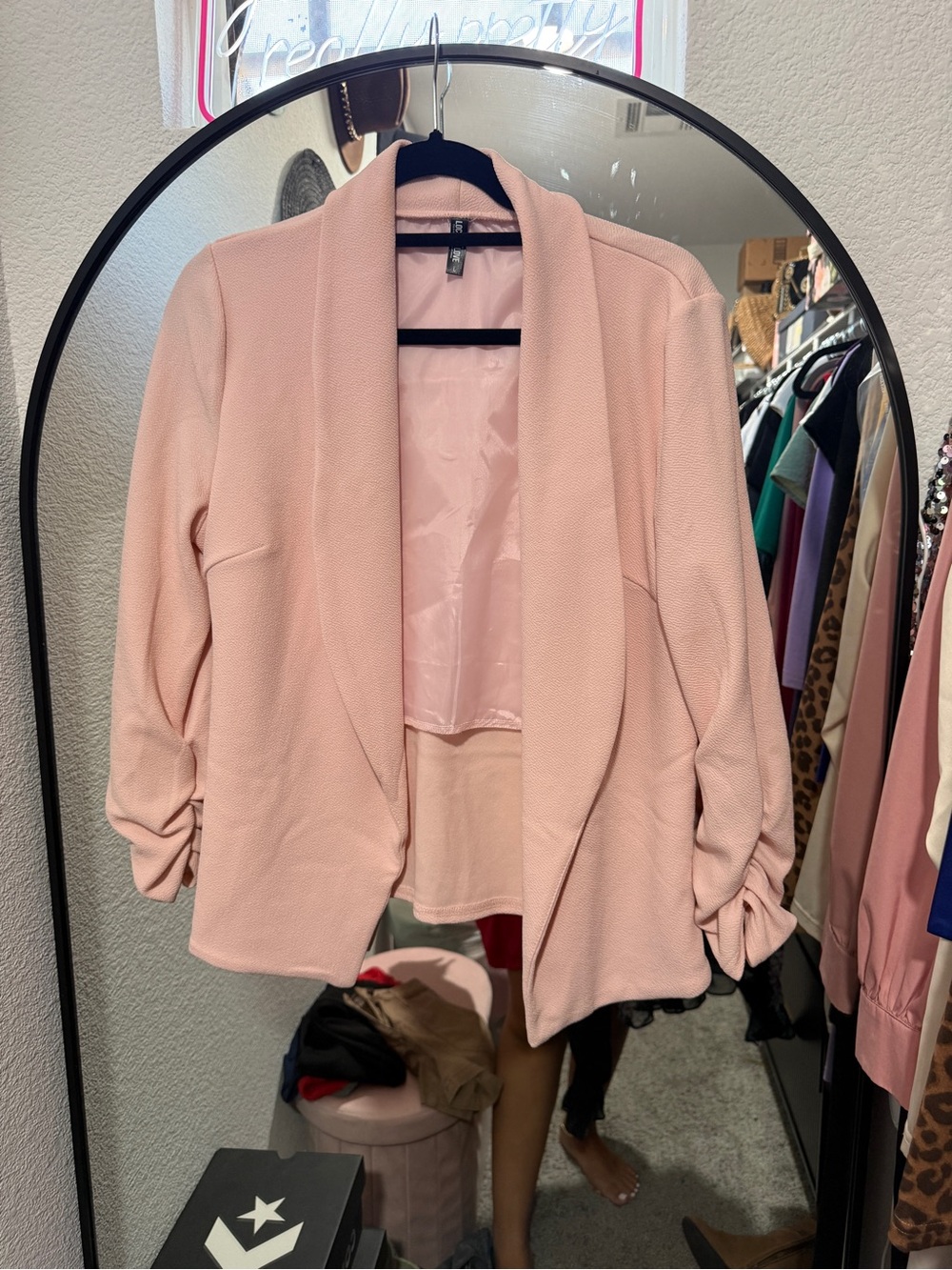 Women's Blush Pink Draped Open-Front Blazer